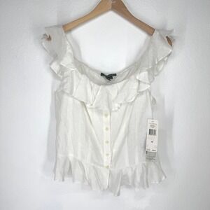 Ralph Lauren Linen Ruffle Button Top 10 NEW Regency Coquette Feminine Old Money